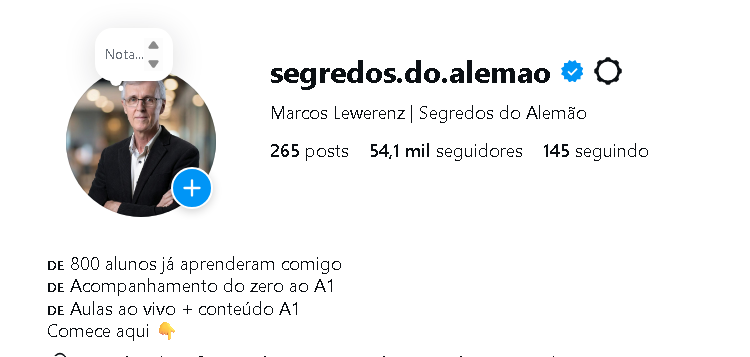 Perfil do Segredos do Alemão no Instagram